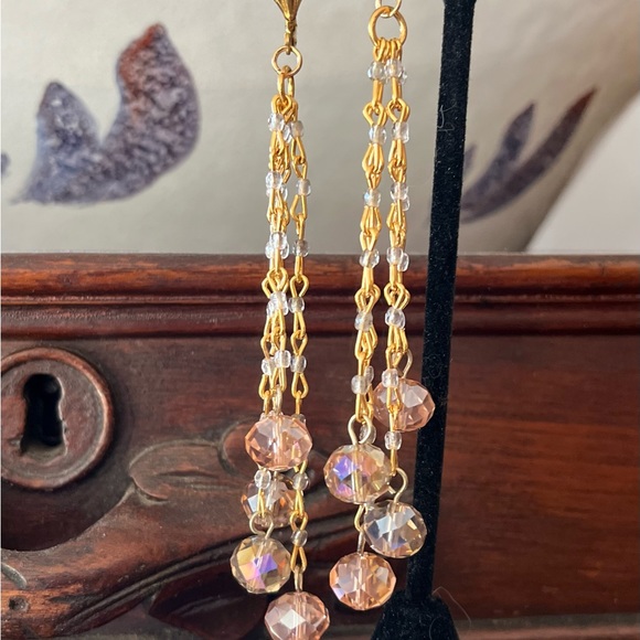 SOLD Vintage Swarovski Antique Rose, Gray, Clear Crystal Dangle Drop Earrings - Picture 12 of 16